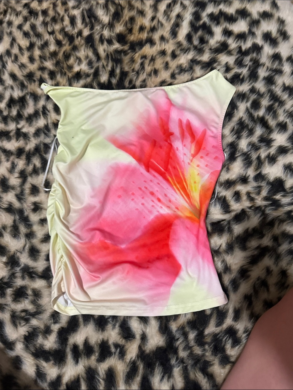 Edikted One-Shoulder Floral Tank Top - Pink/Yellow/White